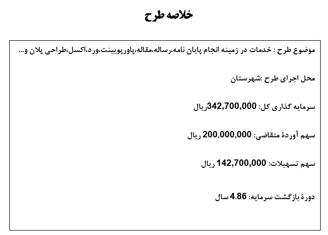 دانلود طرح کسب و کار انجام پروژه های دانشجویی به صورت آنلاین و حضوری